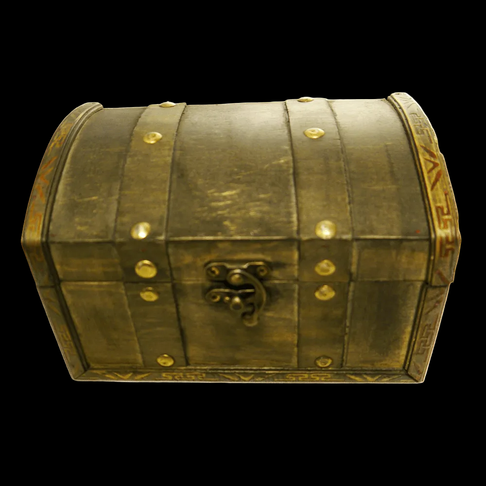 wooden chest on a black background